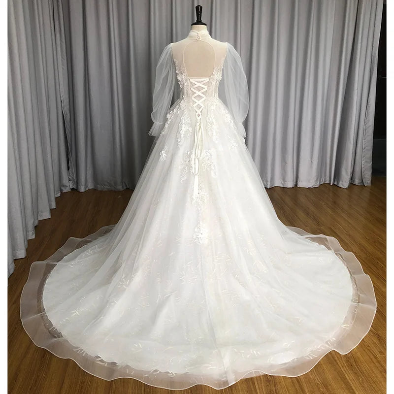 Appliques Court Train A-Line Wedding Dress