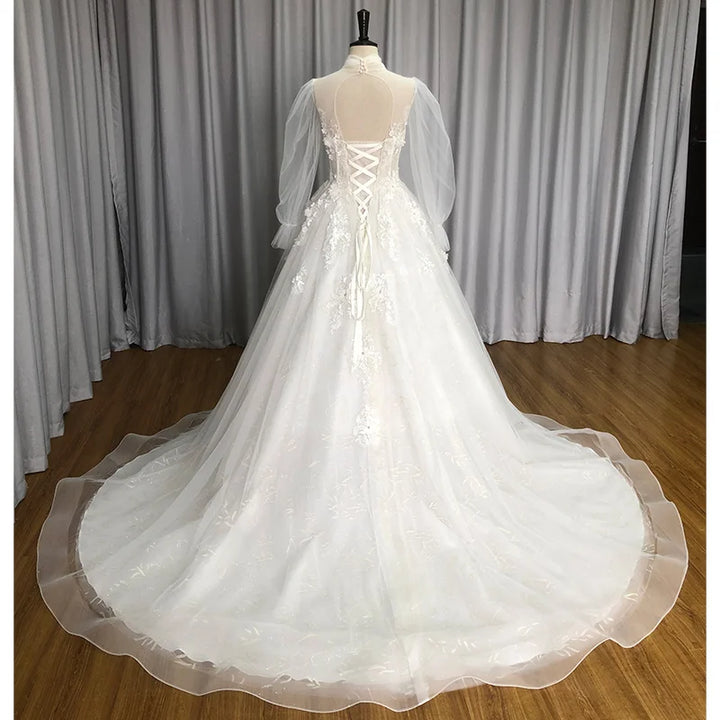 Appliques Court Train A-Line Wedding Dress