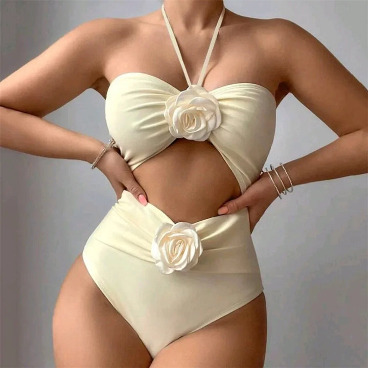 Halter 3D Flower Monokini Swimwear