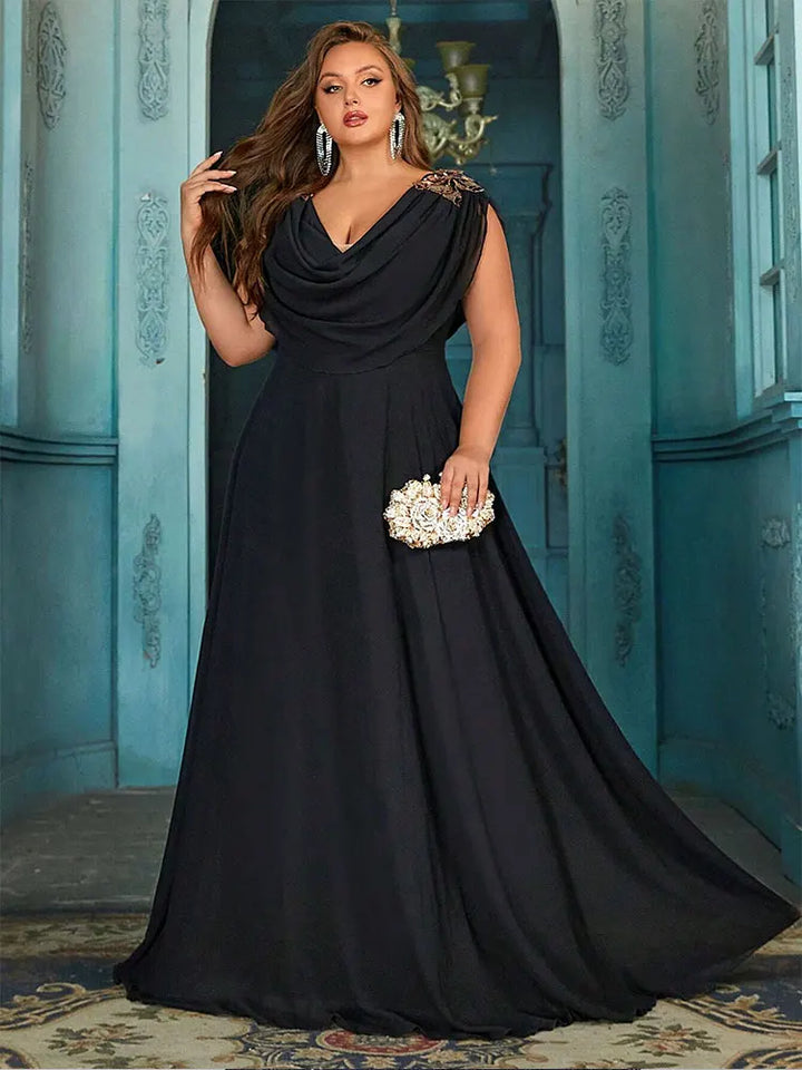 Plus Size Chiffon Applique Evening Dress