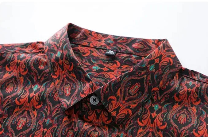 Patterned Smooth Claret Men's Silk Shirt
