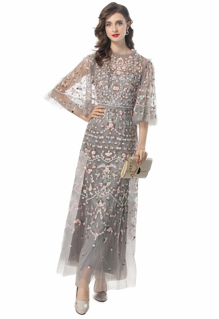 Beaded Flare Sleeves Temperament Dress