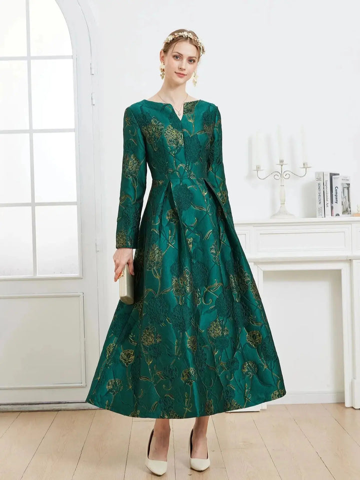Elegant Floral Long Sleeves Evening Dress