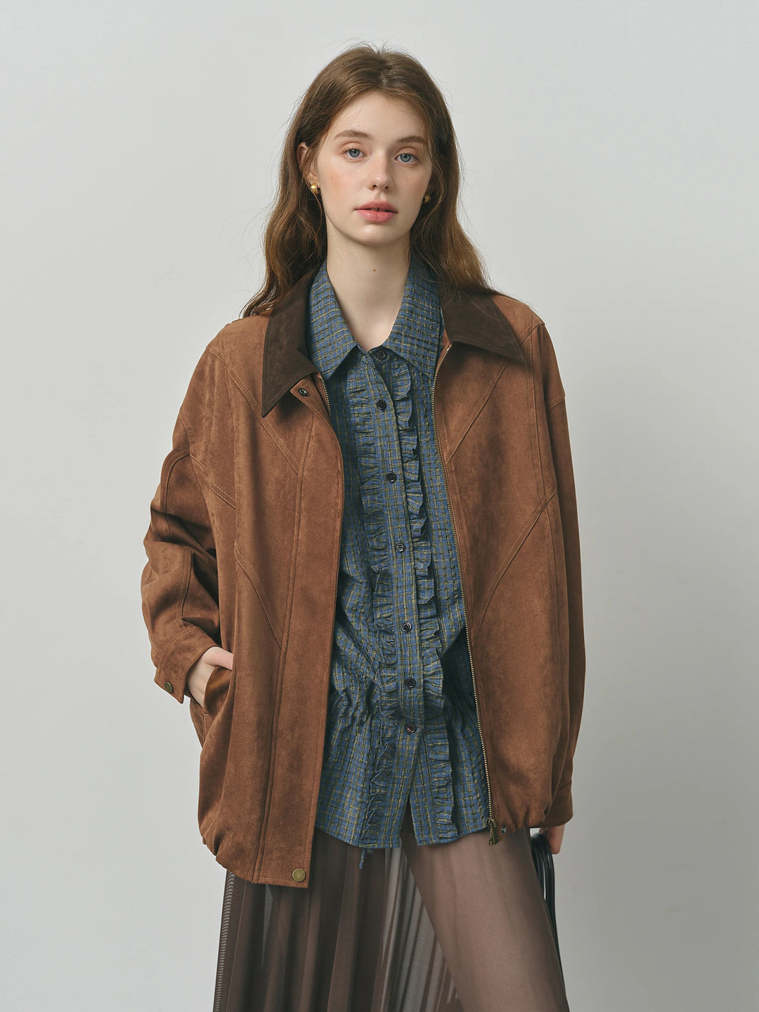 Refined Lapel Chic Suede Jacket