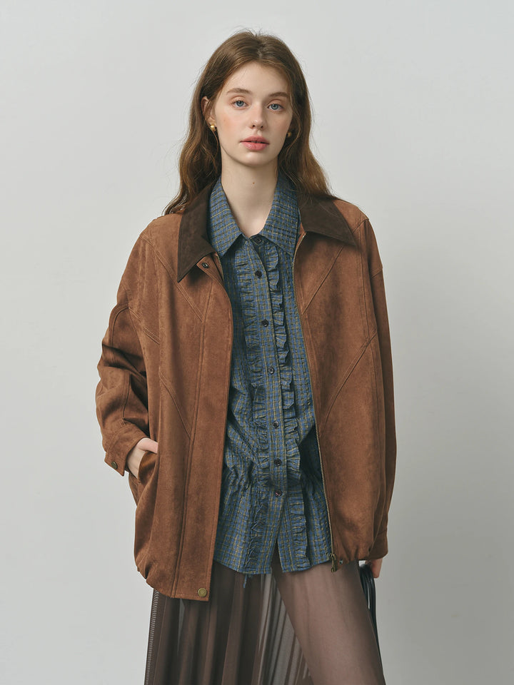 Refined Lapel Chic Suede Jacket