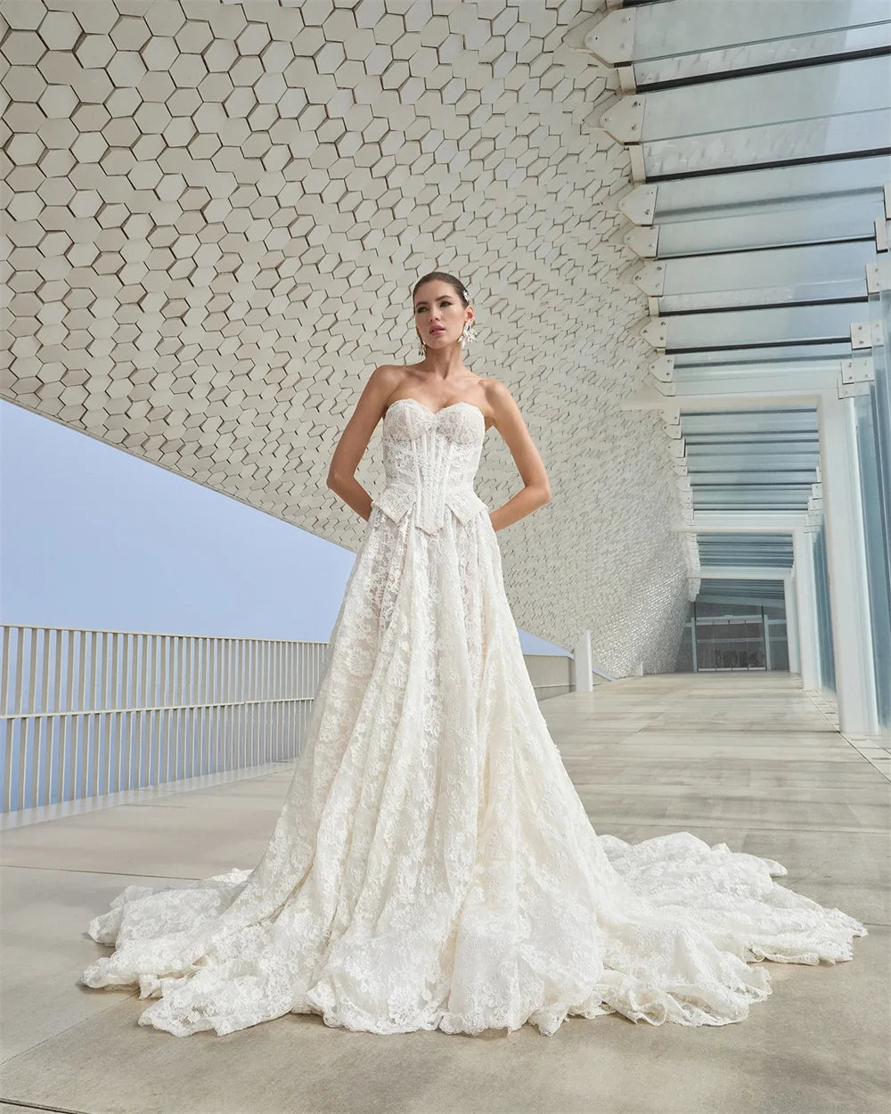Lace Embroidery Two-Piece Bridal Gown - With Detachable Long Sleeves