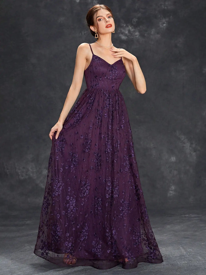 Fashionable Mesh Embroidery Evening Gown