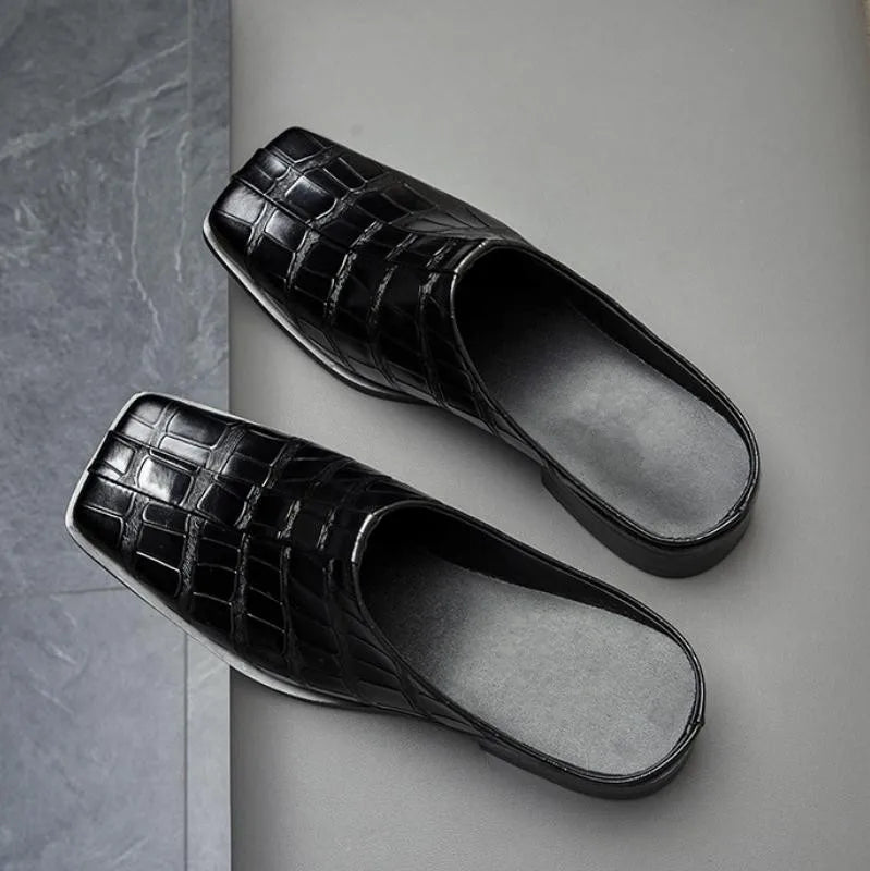 Premium Embossed Leather Mules