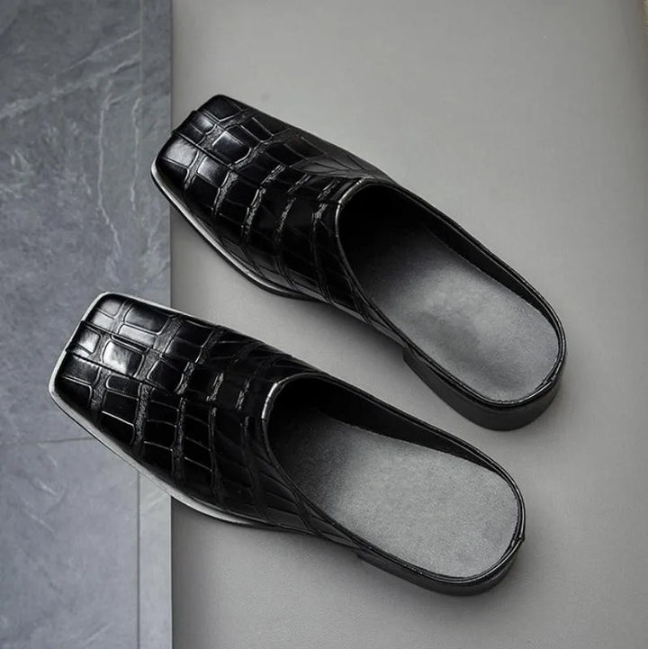 Premium Embossed Leather Mules