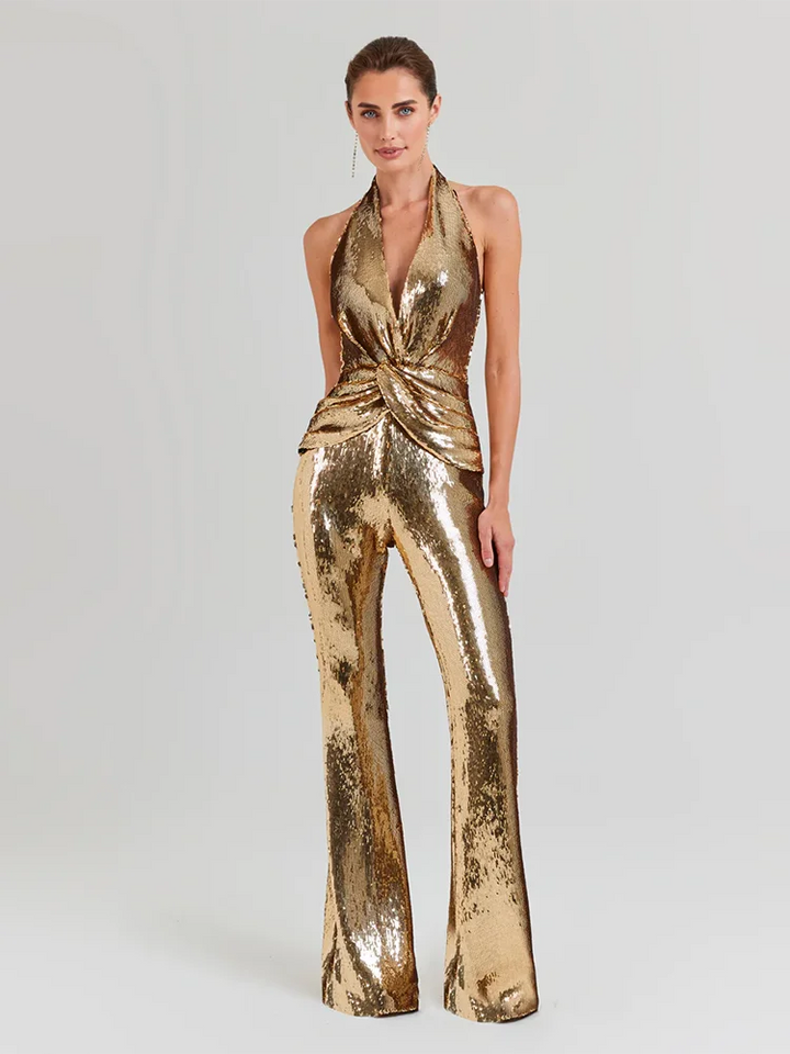 Gold Sequins Wide Leg Jumpsuit