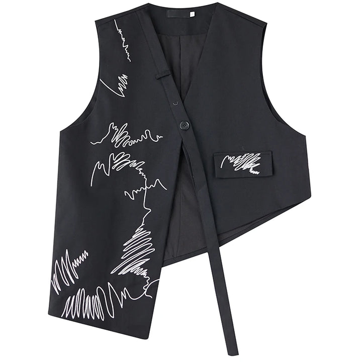 Black V-neck embroidered women&