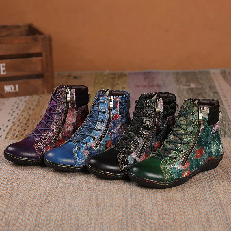 Glamorous Ethnic Flower Painting Boots
