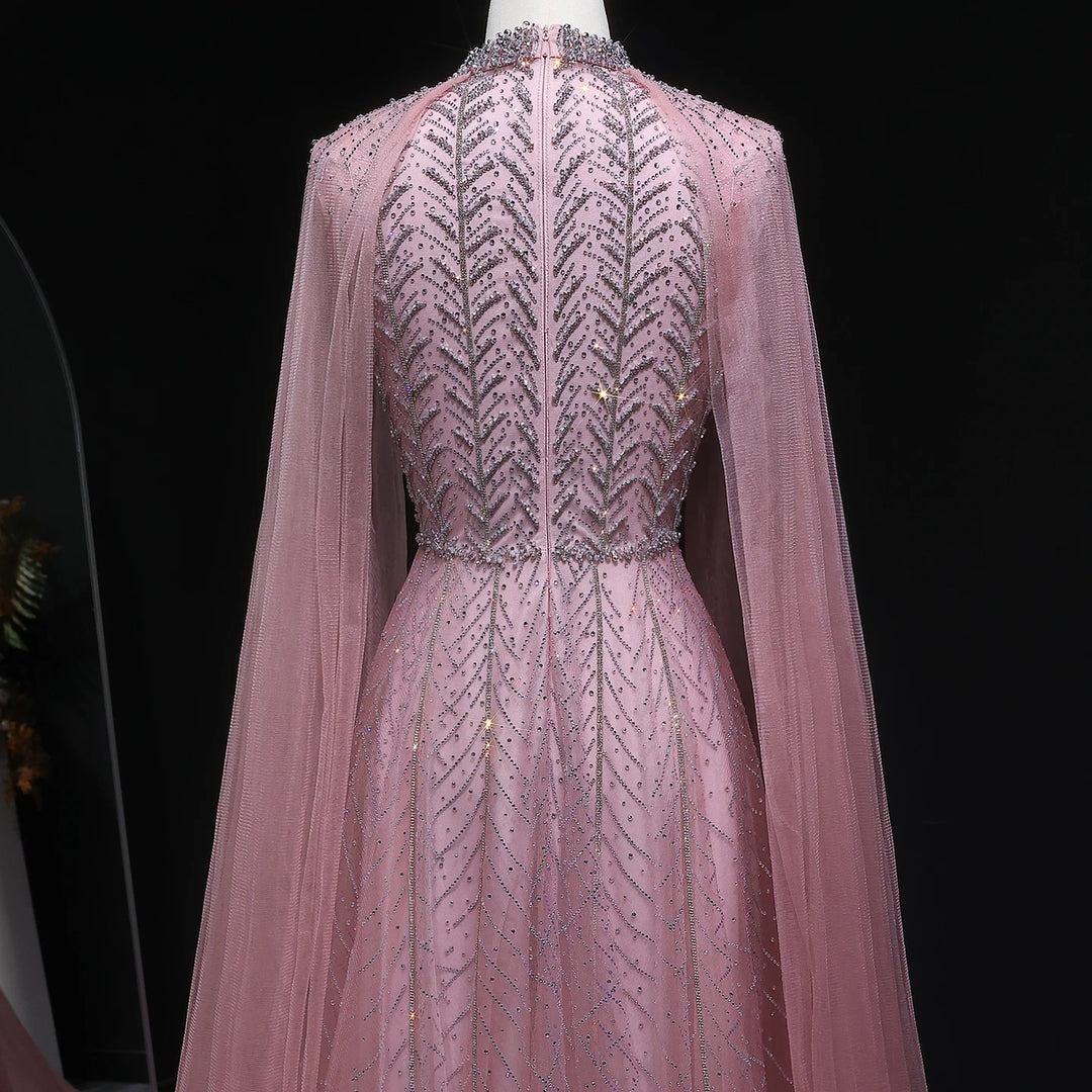 Graceful Arabic Beaded Cape Gown