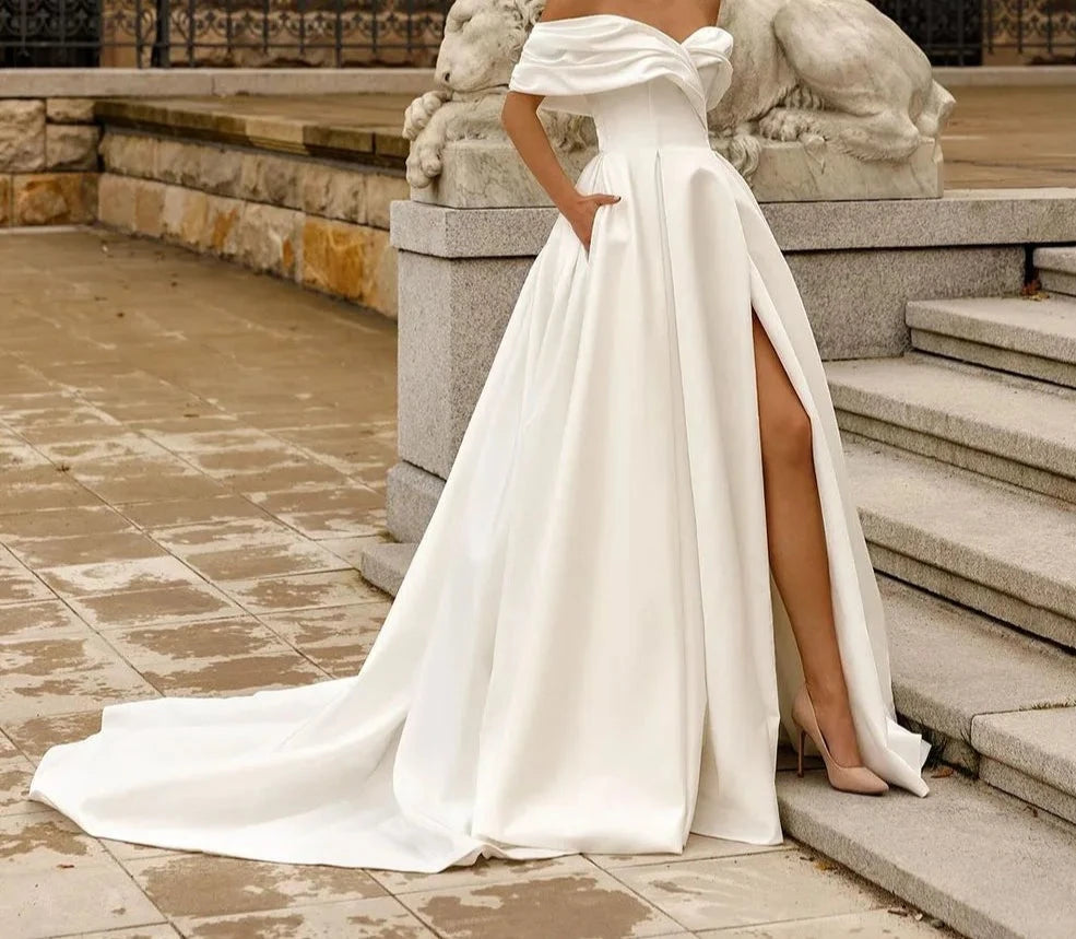 Modern Off-The-Shoulder Wedding Dress