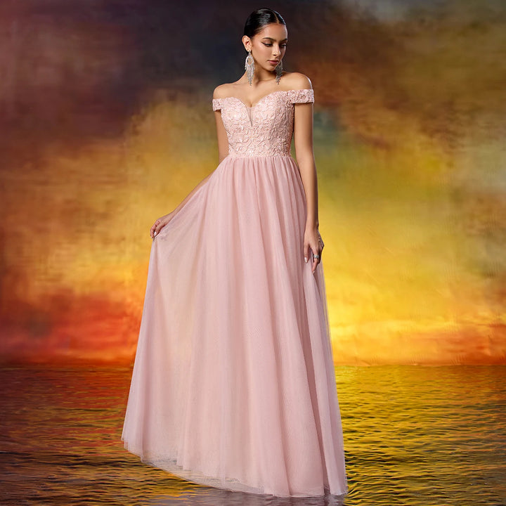 Refined Lace Appliques Off-Shoulder Dress