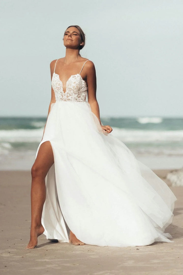 Regal High Slit Bridal Gown
