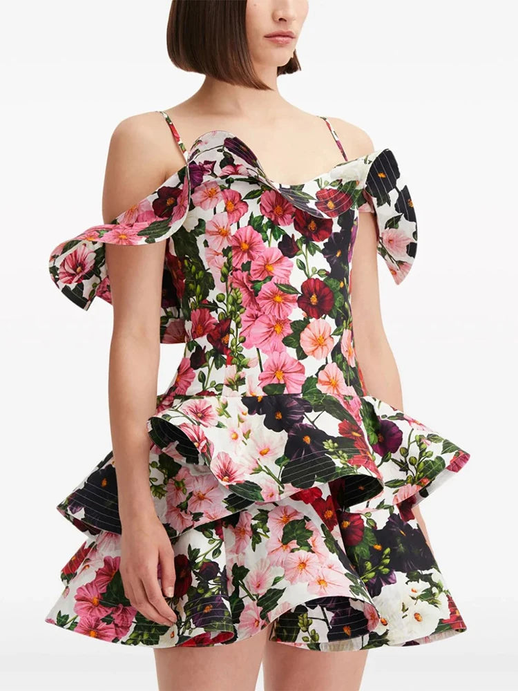 Colorful Print Ruffled Dress