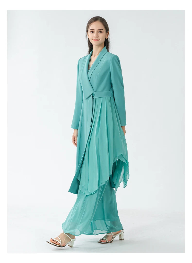 Elegant Stitched Pleated Silk Coat