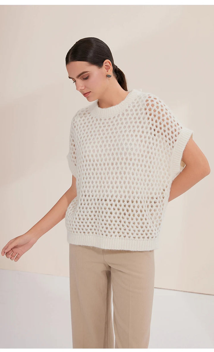 Stylish Crew Neck Crochet Jumper