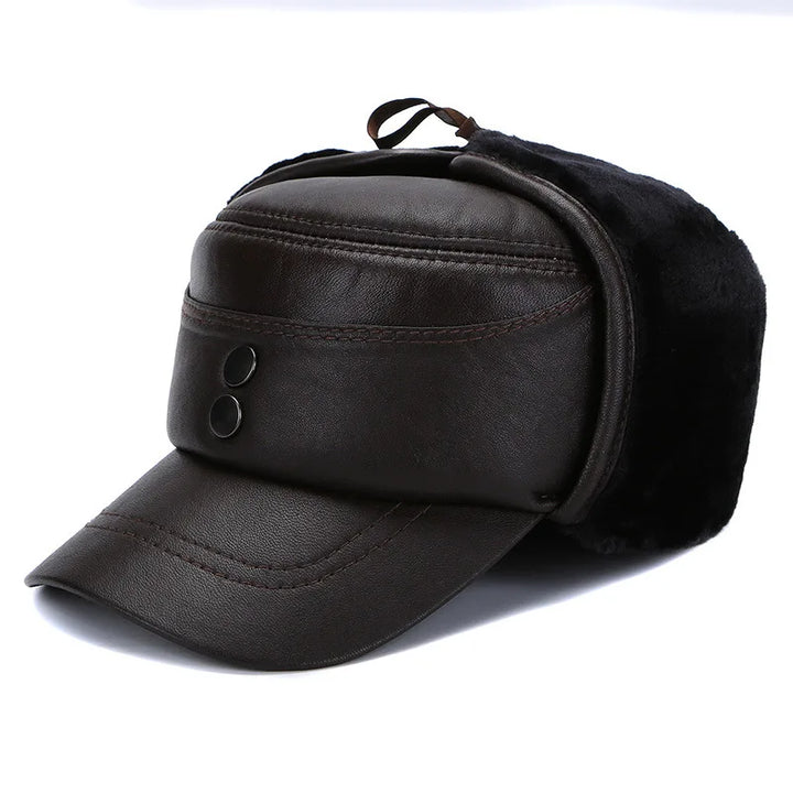 Stylish Ear Flap Men’s Leather Hat