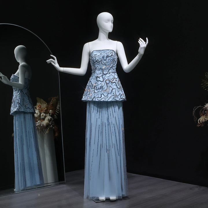 Regal Strapless Arabian Beaded Evening Dress