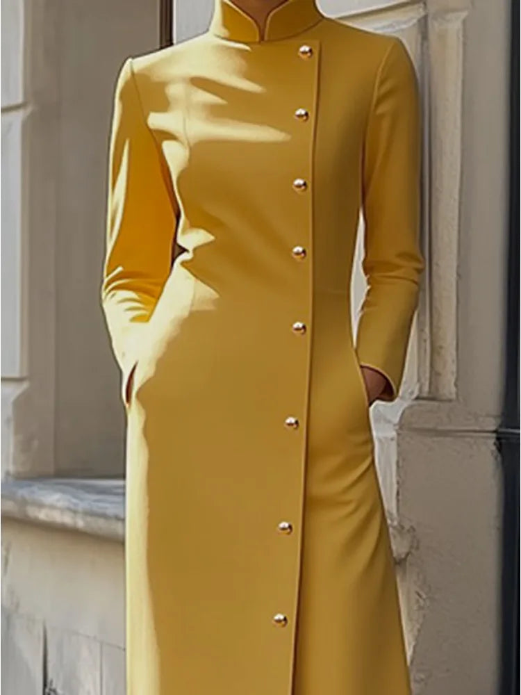 Stylish Diagonal Buttoned Maxi Dress