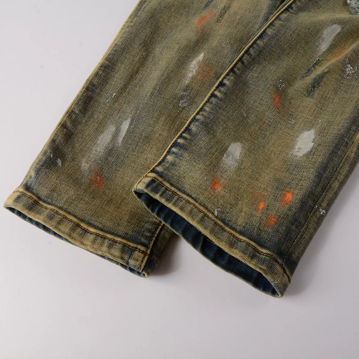 Retro Slim Fit Ripped Denim Jeans Pants