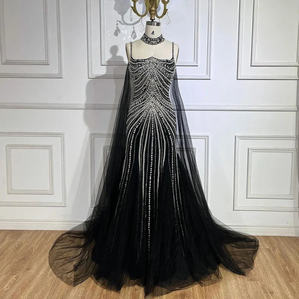 Chocker Cape Arab Party Gown