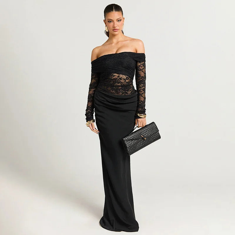 Chic Off The Shoulder Lace Maxi Dress