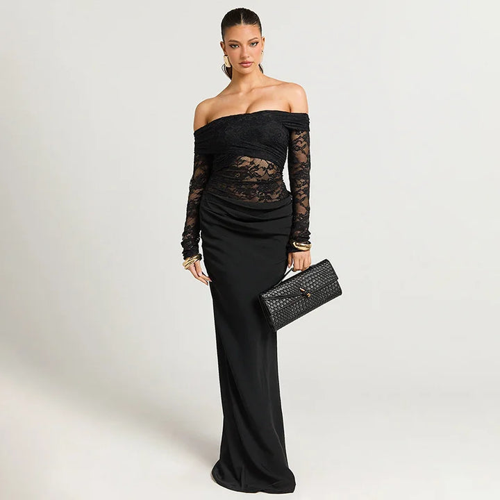 Chic Off The Shoulder Lace Maxi Dress