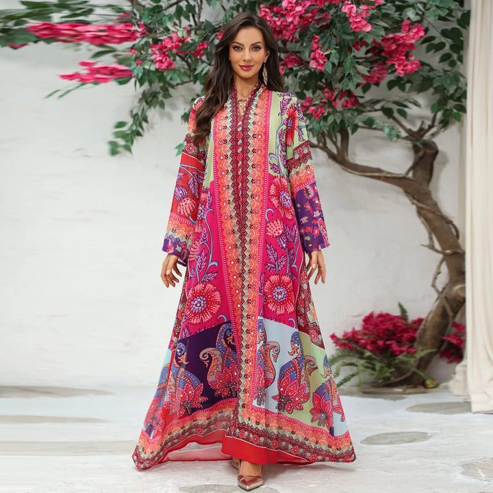 Delightful Diamond Print Abaya Dress