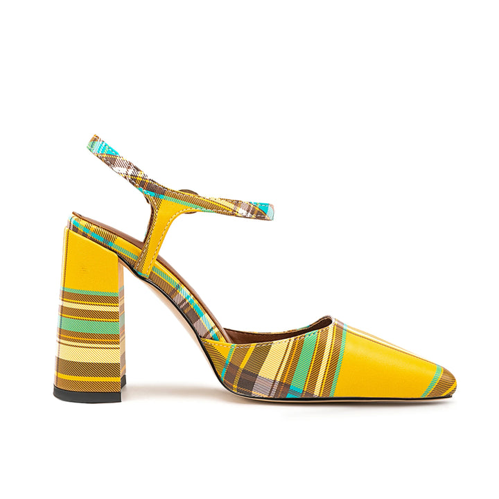 Sweet Square Toe Checker Heel Sandals