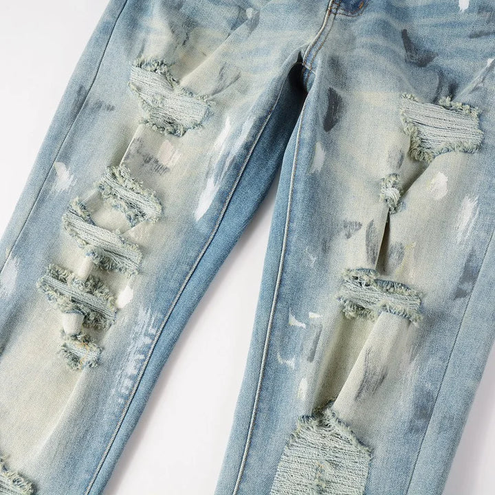 Stylish Distressed Painted Denim Jeans Pants