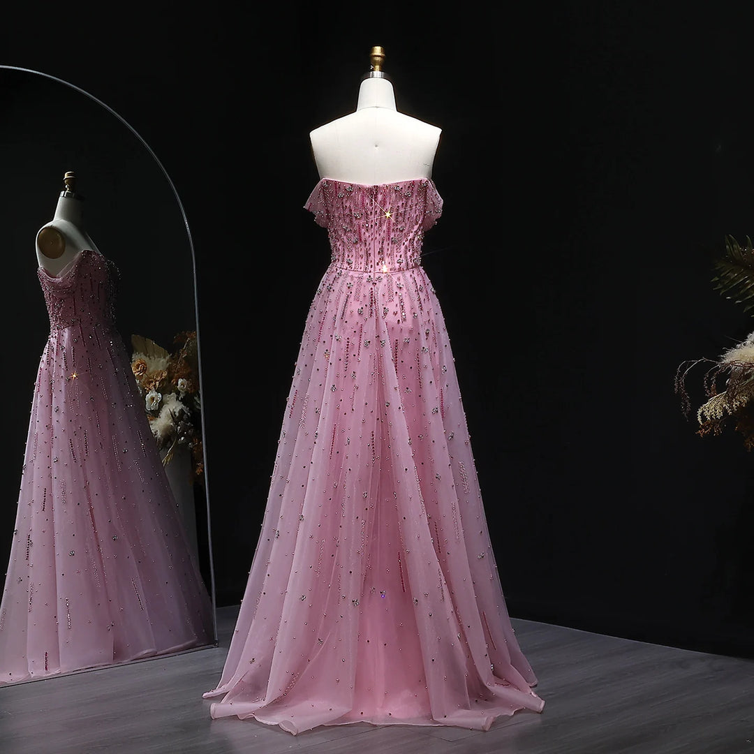 Delicate Beaded Off-Shoulder Arabic Dress