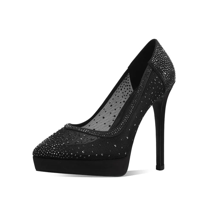 Ethereal Mesh Crystal Platform Pumps