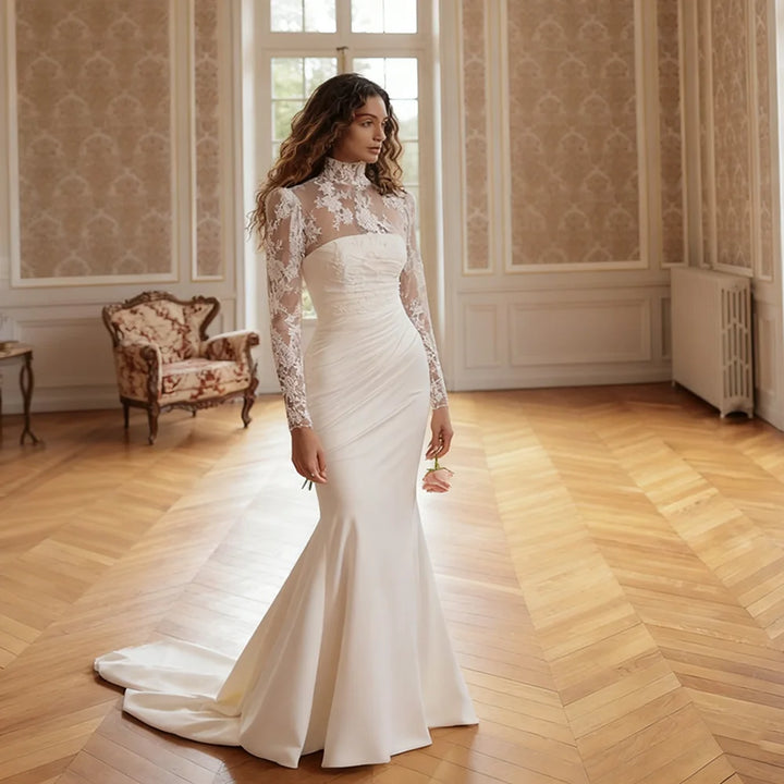 Beautiful High-Neckline Mermaid Wedding Dress