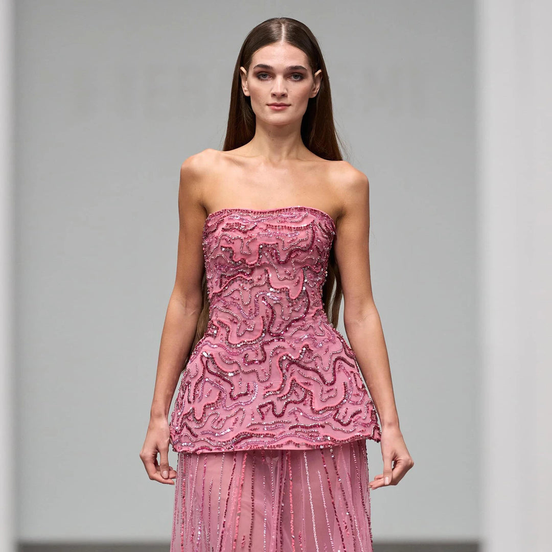 Regal Strapless Arabian Beaded Evening Dress