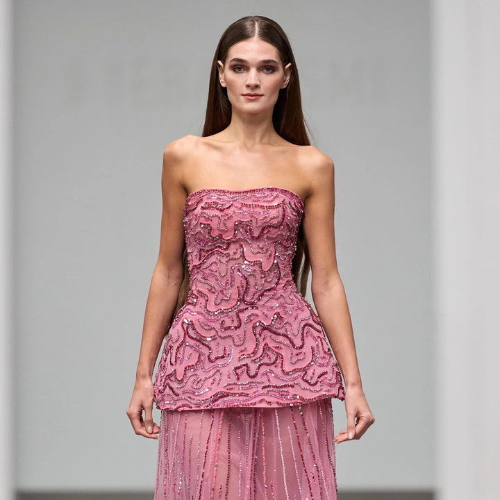 Regal Strapless Arabian Beaded Evening Dress