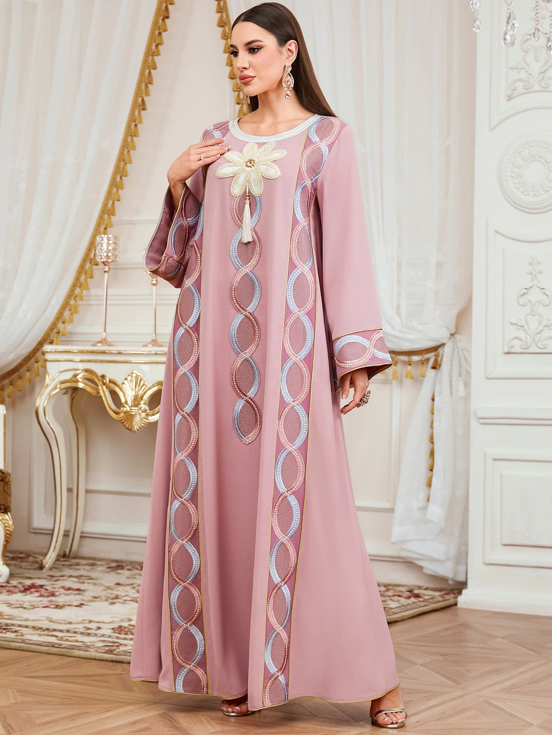 Stylish Floral Embroidery Traditional Abaya Dress
