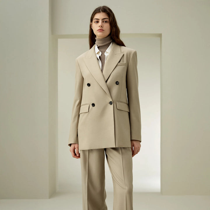 Modern Double-Breasted Wool Silk Suit Coat