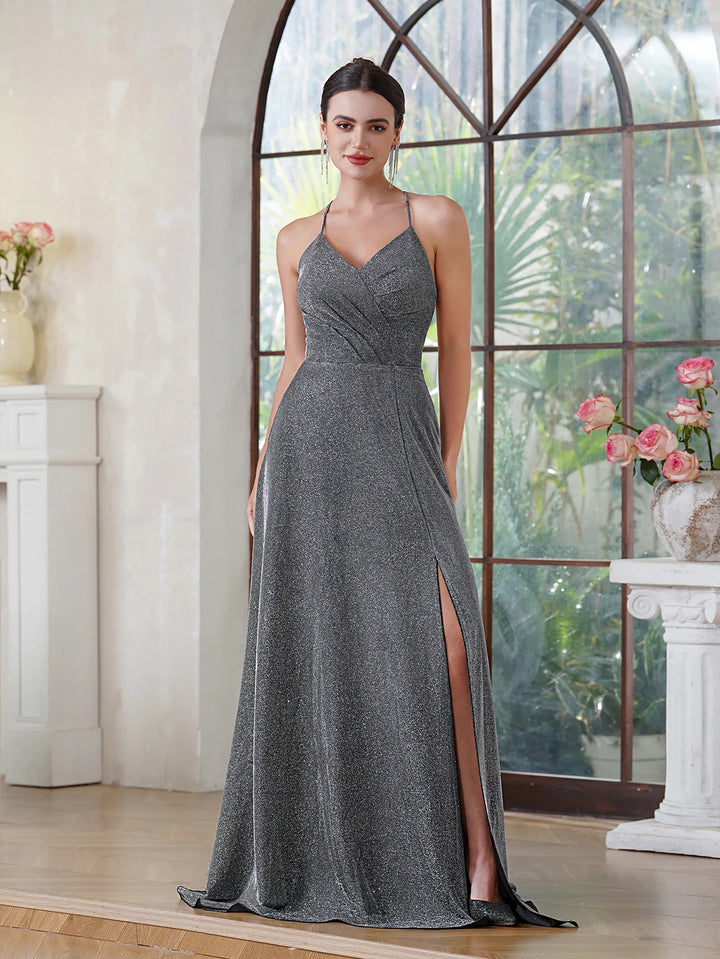 Glamorous Sparkle Spaghetti Strap Evening Dress
