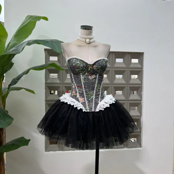 Elegant Mesh Tulle Swan Corset Two Piece Dress