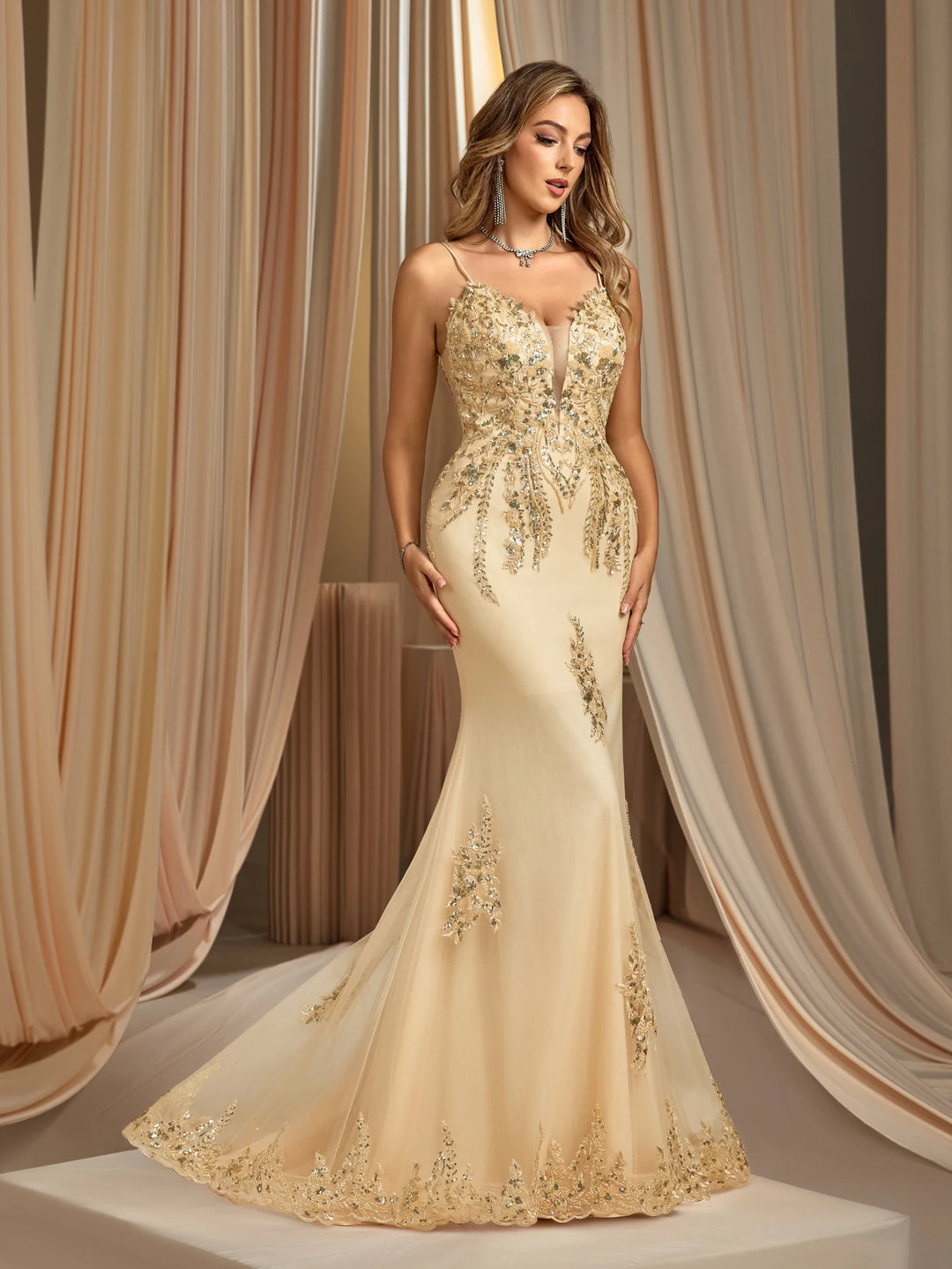 Lovely Sheer Overlay &amp; Train – Luxe Prom Dress