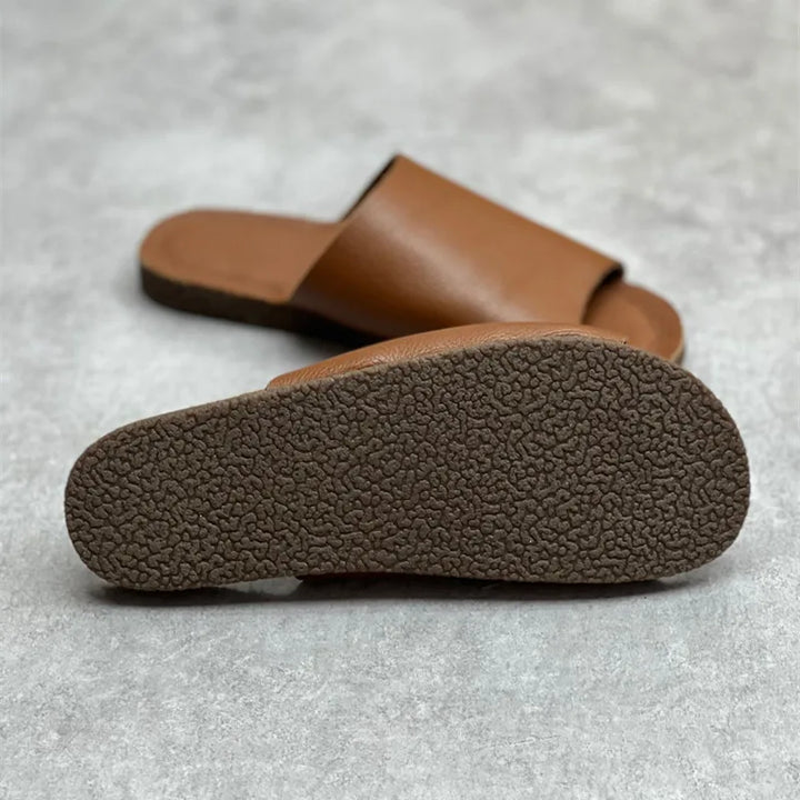 Soft Real Leather Flat Slippers