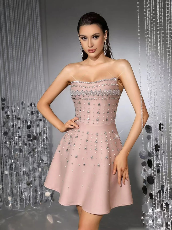 Embellished Rhinestones Mini Dress