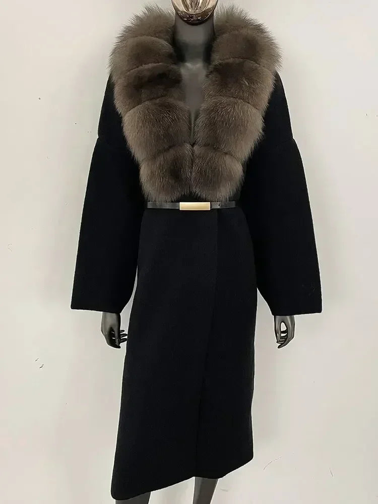 Alluring Detachable Real Fur Collar Coat
