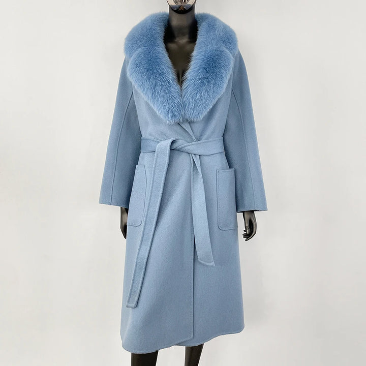 Elegant Natural Wool Fur Long Coat
