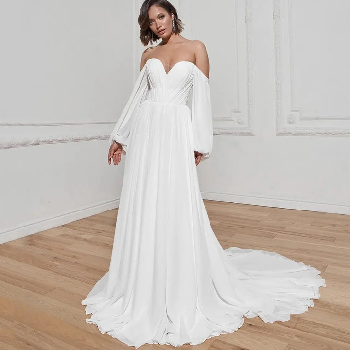 Sweet Chiffon Off Shoulder Bridal Gown