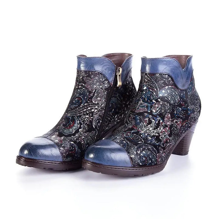 Smart Embossed Leather Ankle Boots