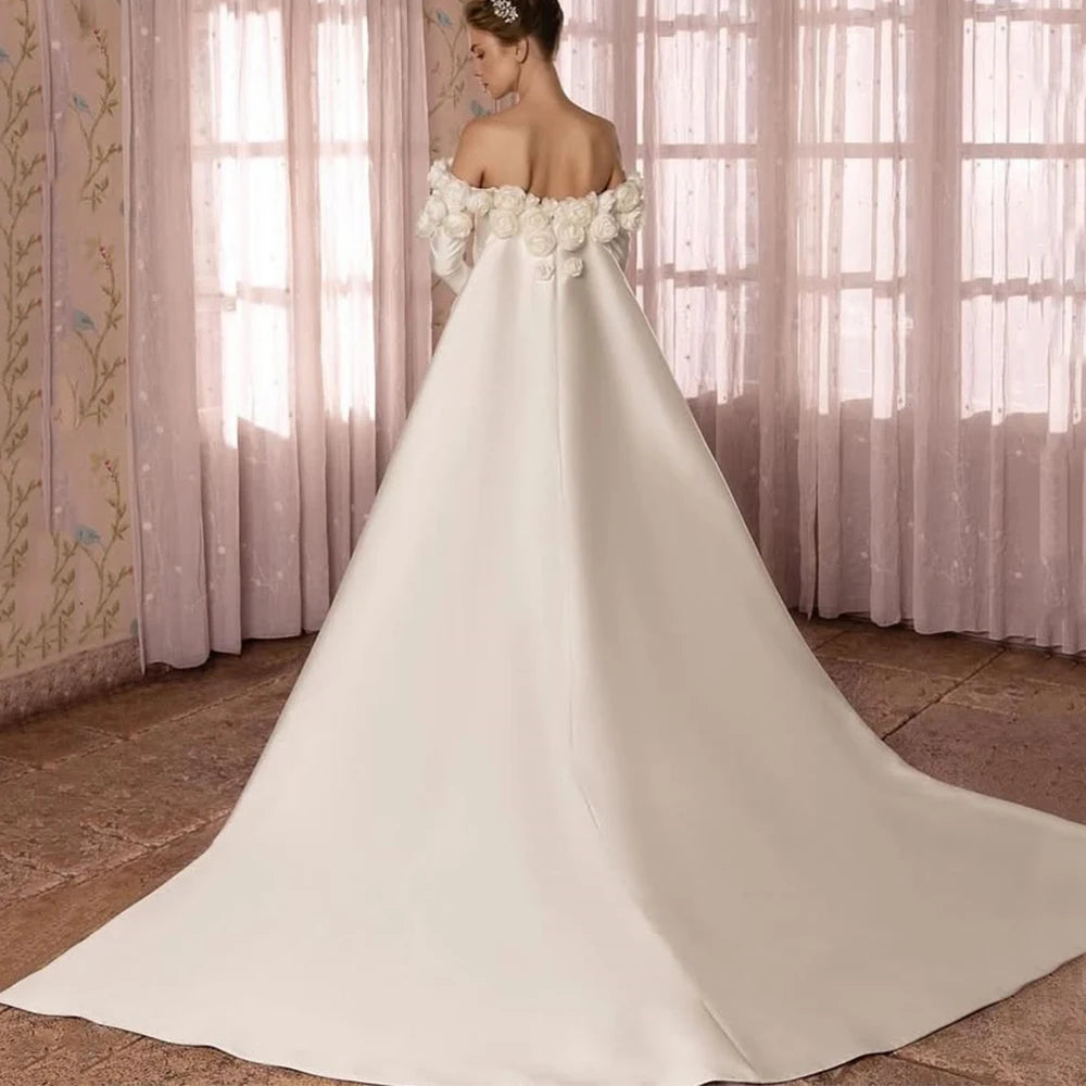 Charming 3D Flower Long Sleeve Bridal Dress